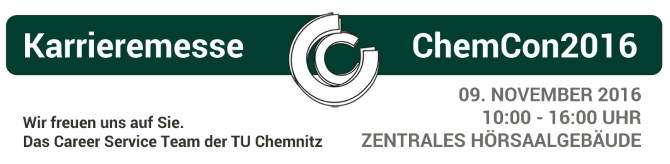 Auf grünem Grund steht in weißer Schrift Karrieremesse ChemCon2016.