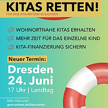 Hinweis auf die Kundgebung "Kitas retten!" am 24.6.2026 ab 17 Uhr in Dresden.