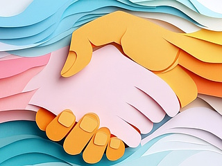 Symbolbild: Hände aus Papier greifen ineinander (Arhendrix (KI) - stock.adobe.com)