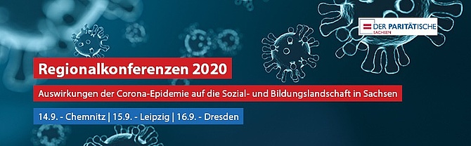 Hinweis auf die Regionalkonferenzen 2020 des Paritätischen Sachsen in Chemnitz, Leipzig und Dresden.